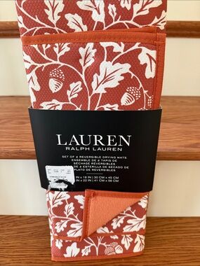 Lauren Ralph Lauren Rust and White Floral Reversible Drying Mats (Set of 2)